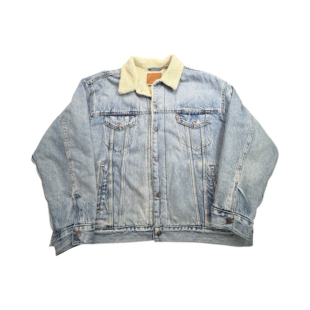 Levis Trucker Jacket Mens XL Light Wash Sherpa Lined Denim Western